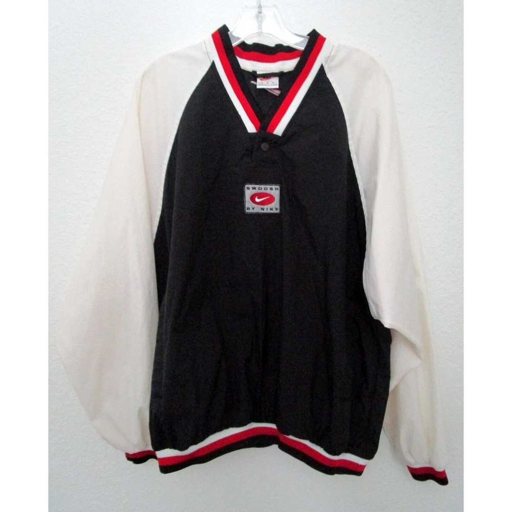 Vintage 90's Swoosh by NIKE Pullover Windbreaker M Colorblock Black Ivory Red